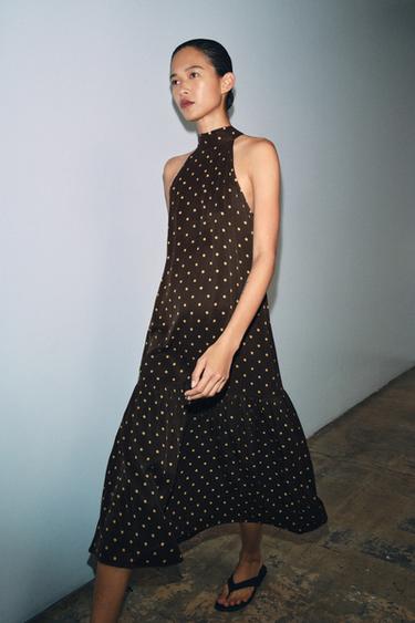 ZW COLLECTION HALTER DOTS DRESS - Brown / Ecru by Zara