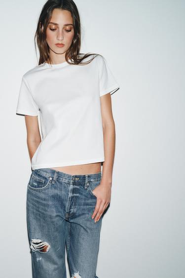 JEANS TRF RECTOS ROTOS TIRO MEDIO - Índigo de Zara