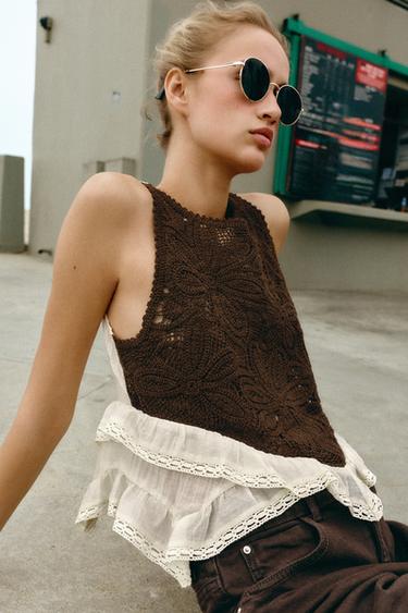 CROCHET COMBINED TOP - Brown by Zara