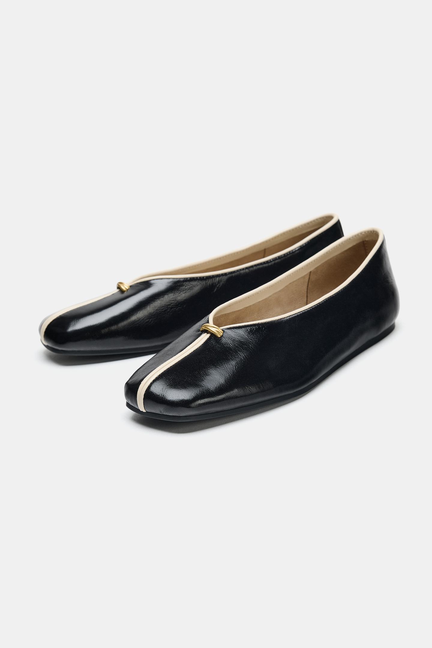 Женские балетки Zara Leather Ballerinas with Metallic Detail, цвет: Разноцветный — фото 4
