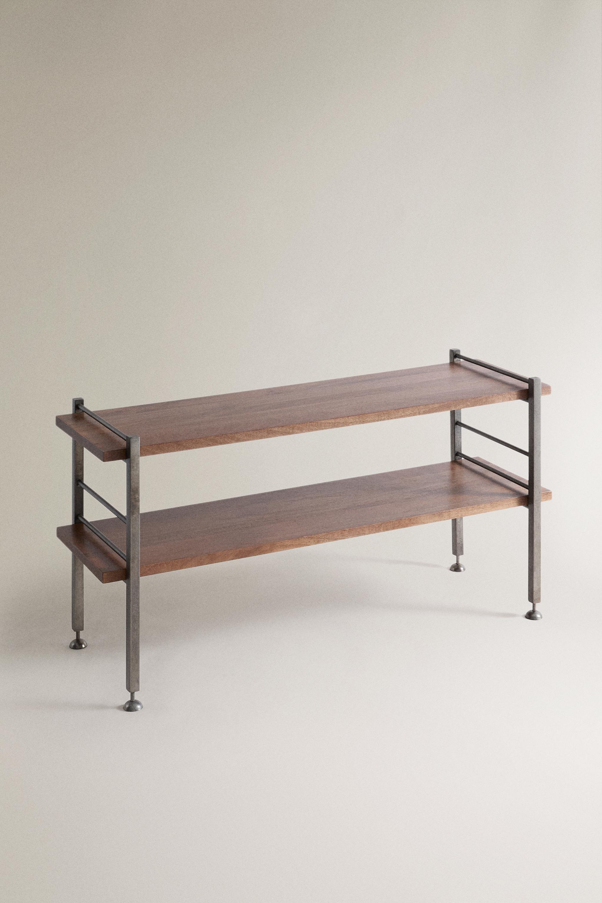 STEEL AND WOOD CONSOLE — Brown