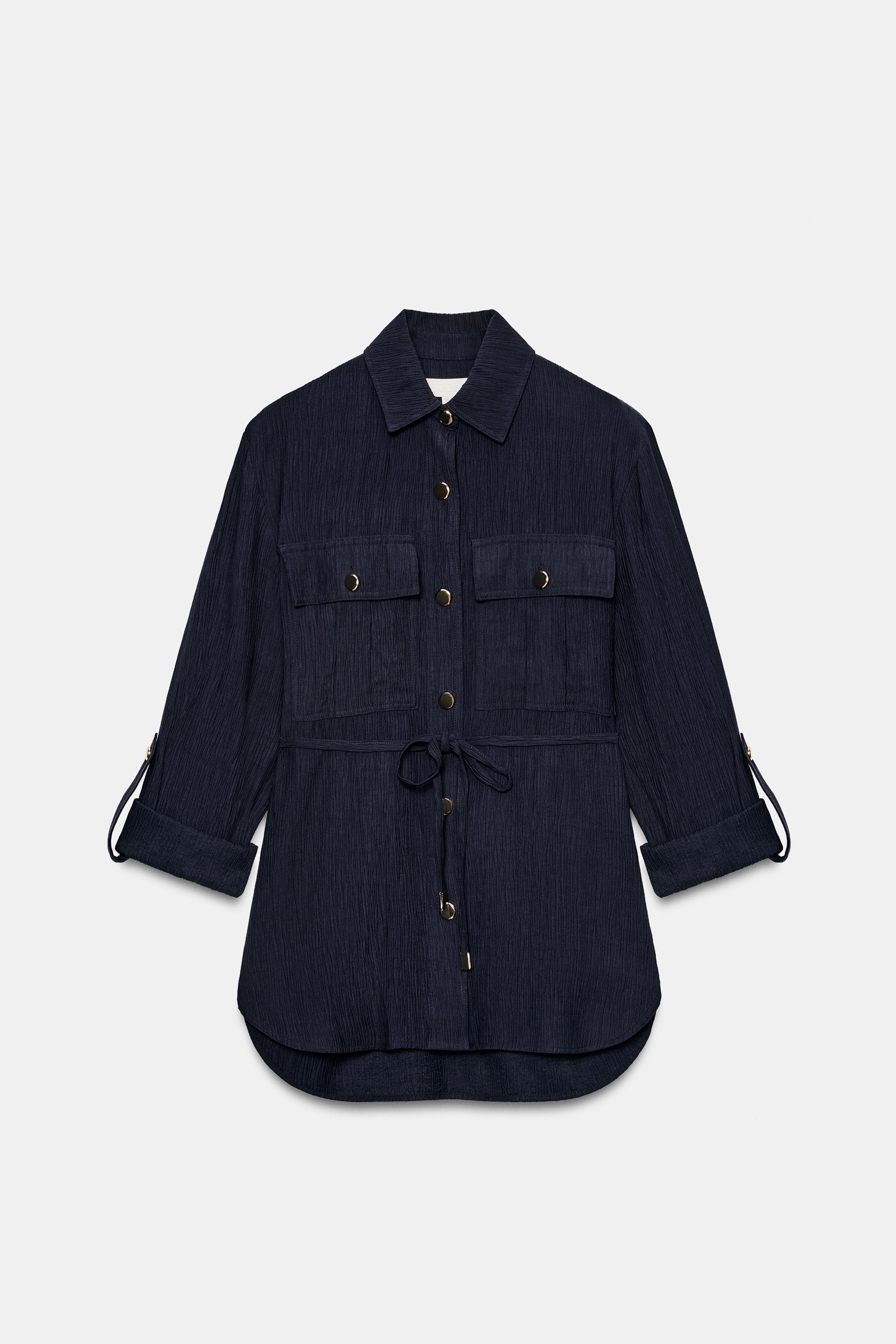 WRINKLED EFFECT SAFARI SHIRT WITH BELT
