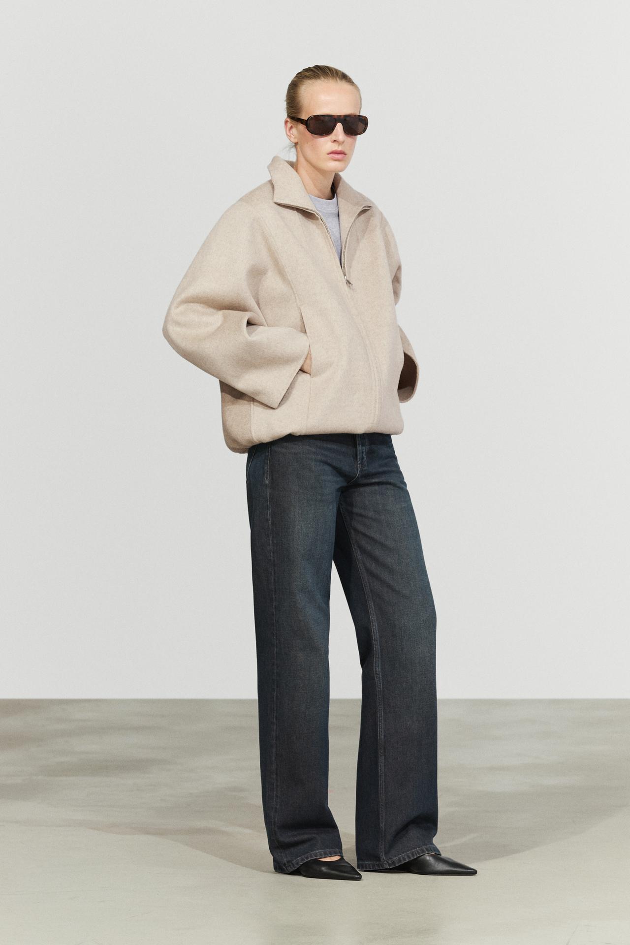 Wool blend bomber jacket — Beige