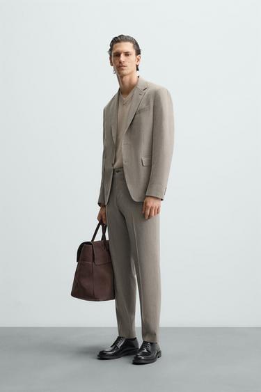 HERRINGBONE SUIT BLAZER - Brown / Taupe by Zara - Image 0