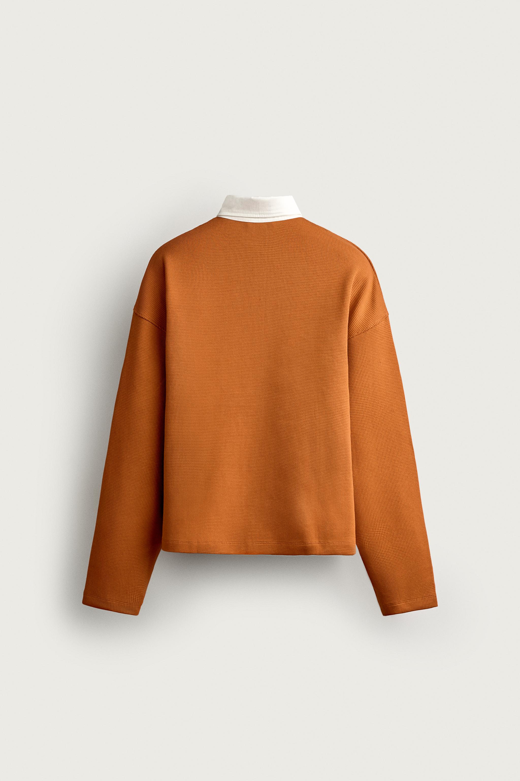 Zara KONTRAST GOFRE KUMAŞ POLO T-SHIRT görsel 8