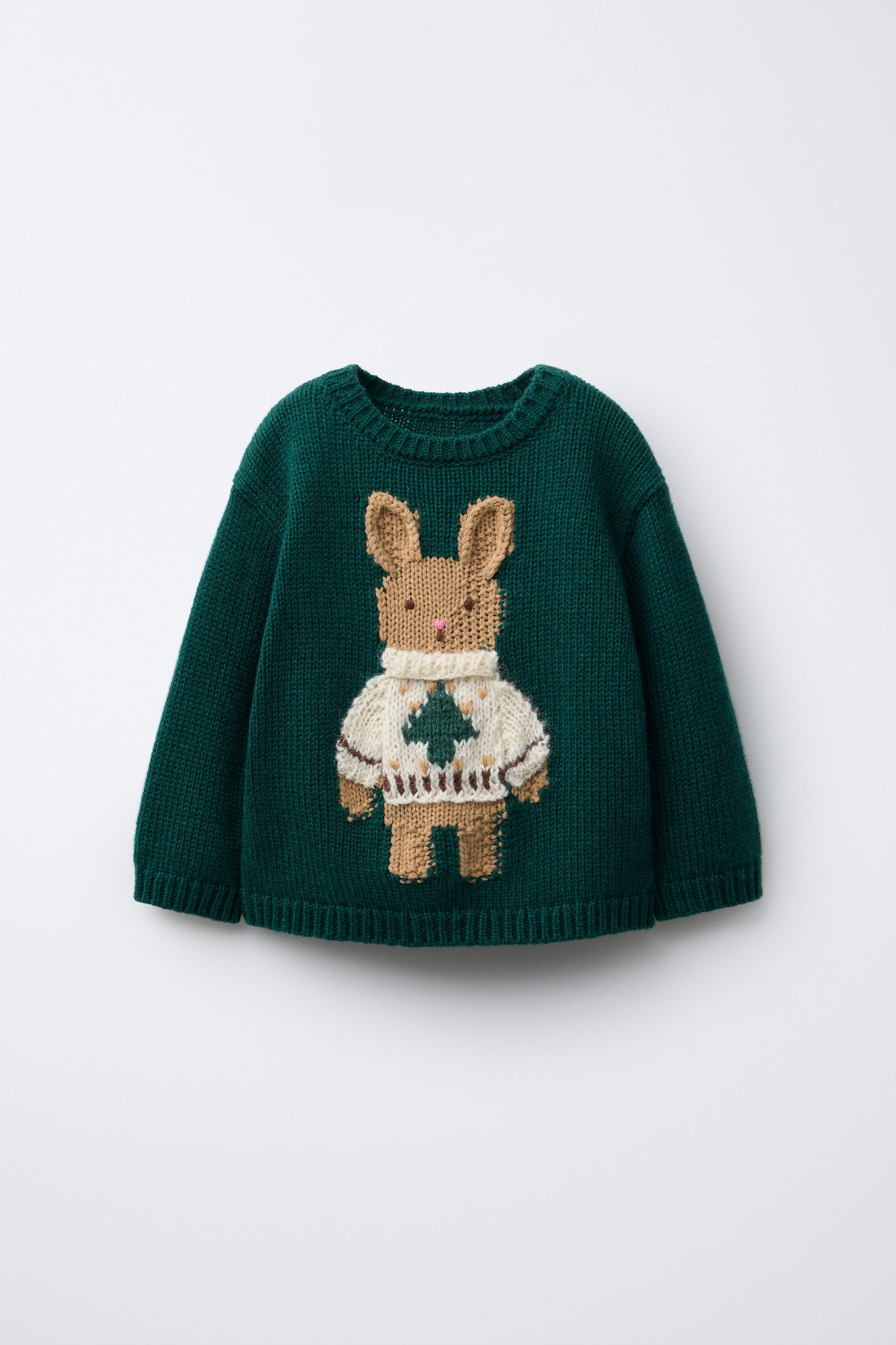1-6歳 / ウール混ニットセーター バニー刺繍入り - グリーン | ZARA