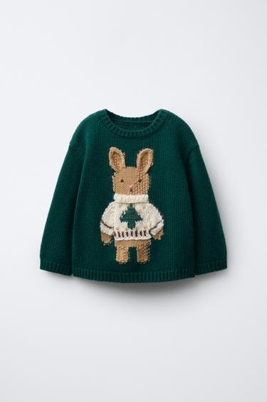 1-6 YEARS/ KNIT JUMPER WITH WOOL EMBROIDERED BUNNY - Green by Zara
