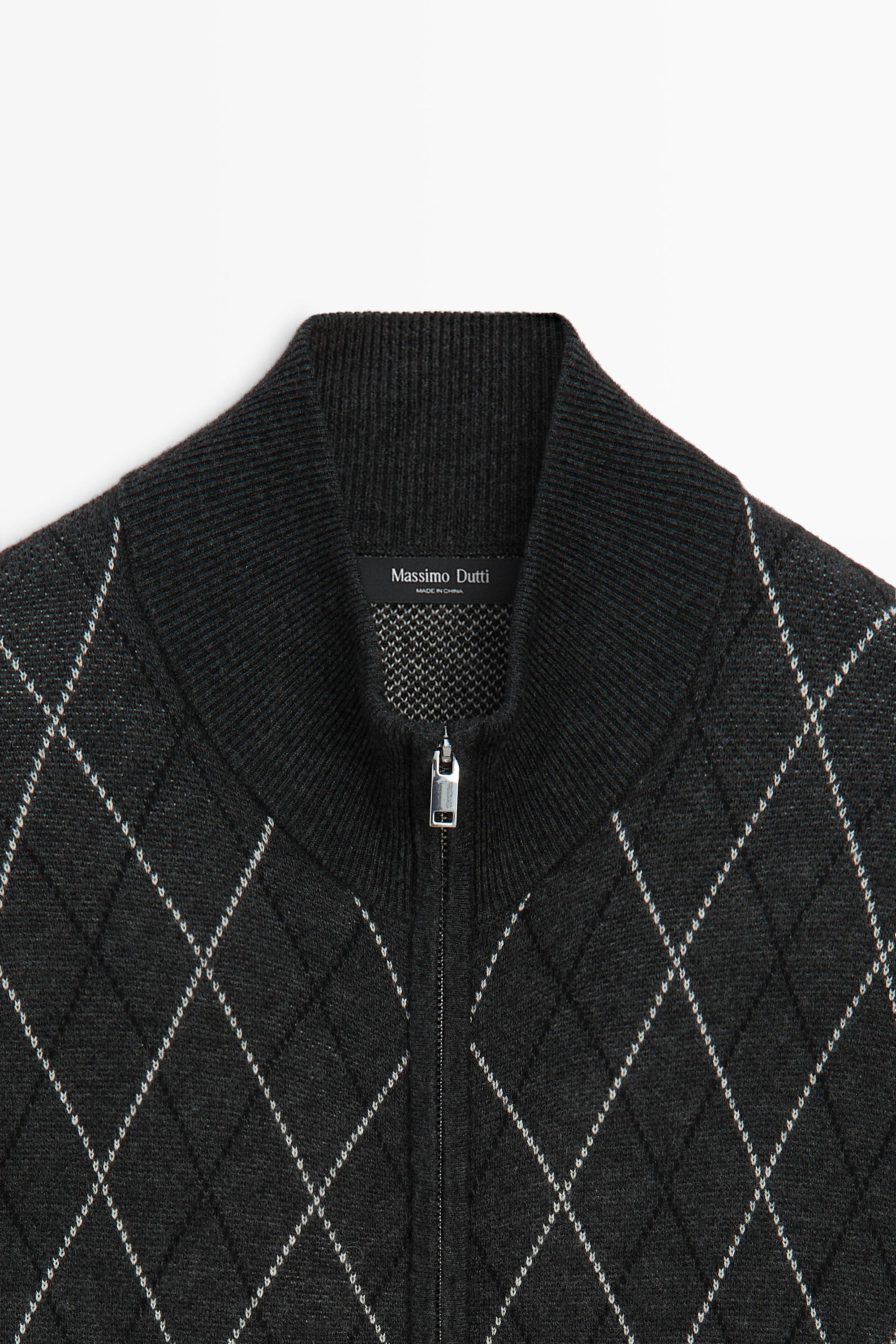 Cardigan en maille à motif losanges, mélange de laine