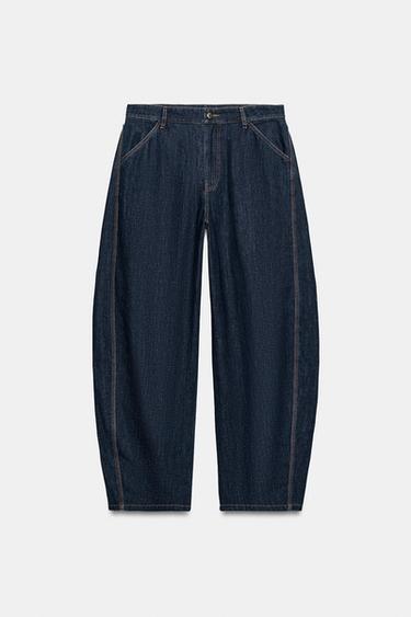 JEANS BARREL COSTURAS CONTRASTE - Índigo de Zara