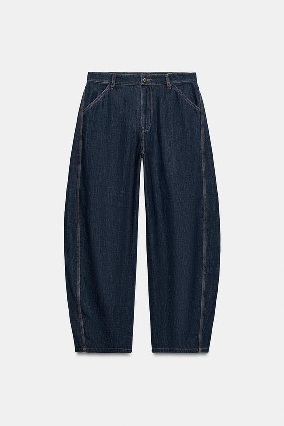 JEANS BARREL COSTURAS CONTRASTE - Índigo de Zara - Imagen 0