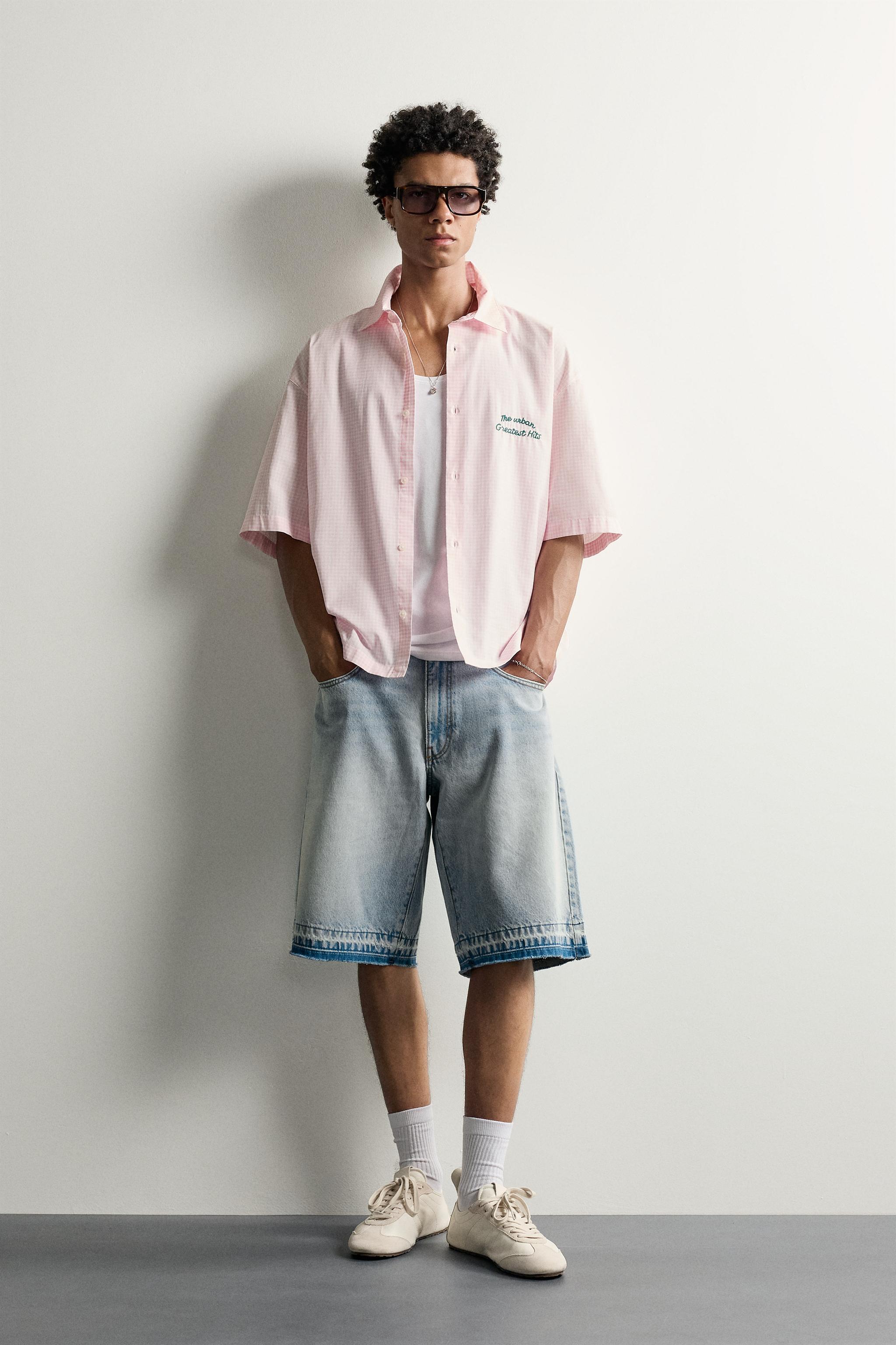 CAMISA XADREZ COMBINADO GRÁFICO - Rosa / Branco | ZARA Brasil