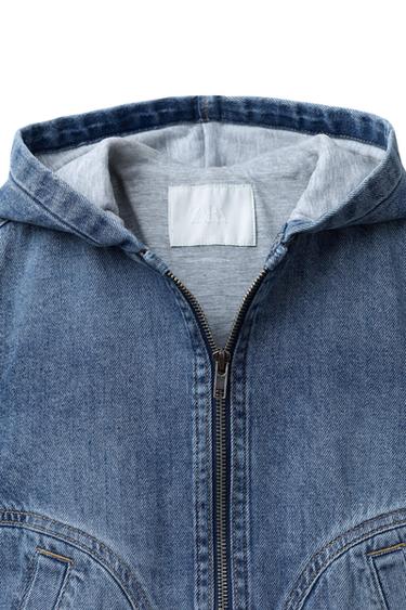 Zara DENIM HOODIE JACKET - Mid-blue