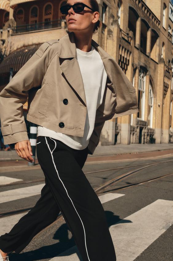 CONTRAST PIPED PANTS