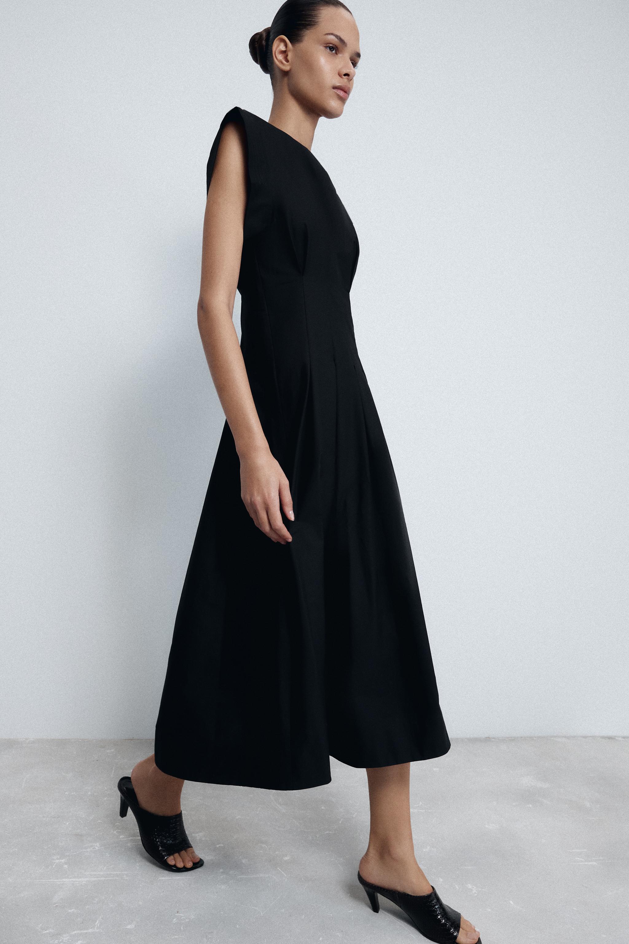 ZW COLLECTION POPLIN PLEATED DRESS - Black | ZARA South Africa