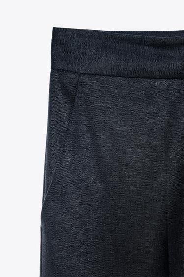 PANTALON DROIT AVEC LIN - Bleu marine de Zara - Image 4