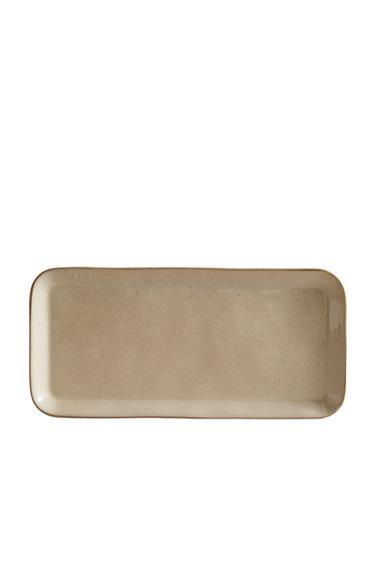 Zaras LITEN REKTANGULÄR BRICKA I STENGODS - Grå/beige
