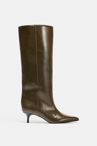 KITTEN-HEEL BOOTS - Khaki Green by Zara
