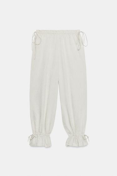 Zara STRIPED TIED BALLOON PANTS - Ecru / Black - Image 0