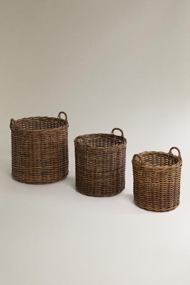 RUND RATTAN-KURV - lys beig fra Zara - Billede 0