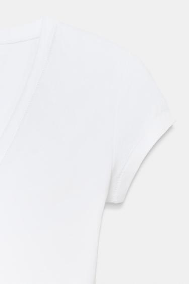 V-NECK T-SHIRT - White by Zara - Image 5