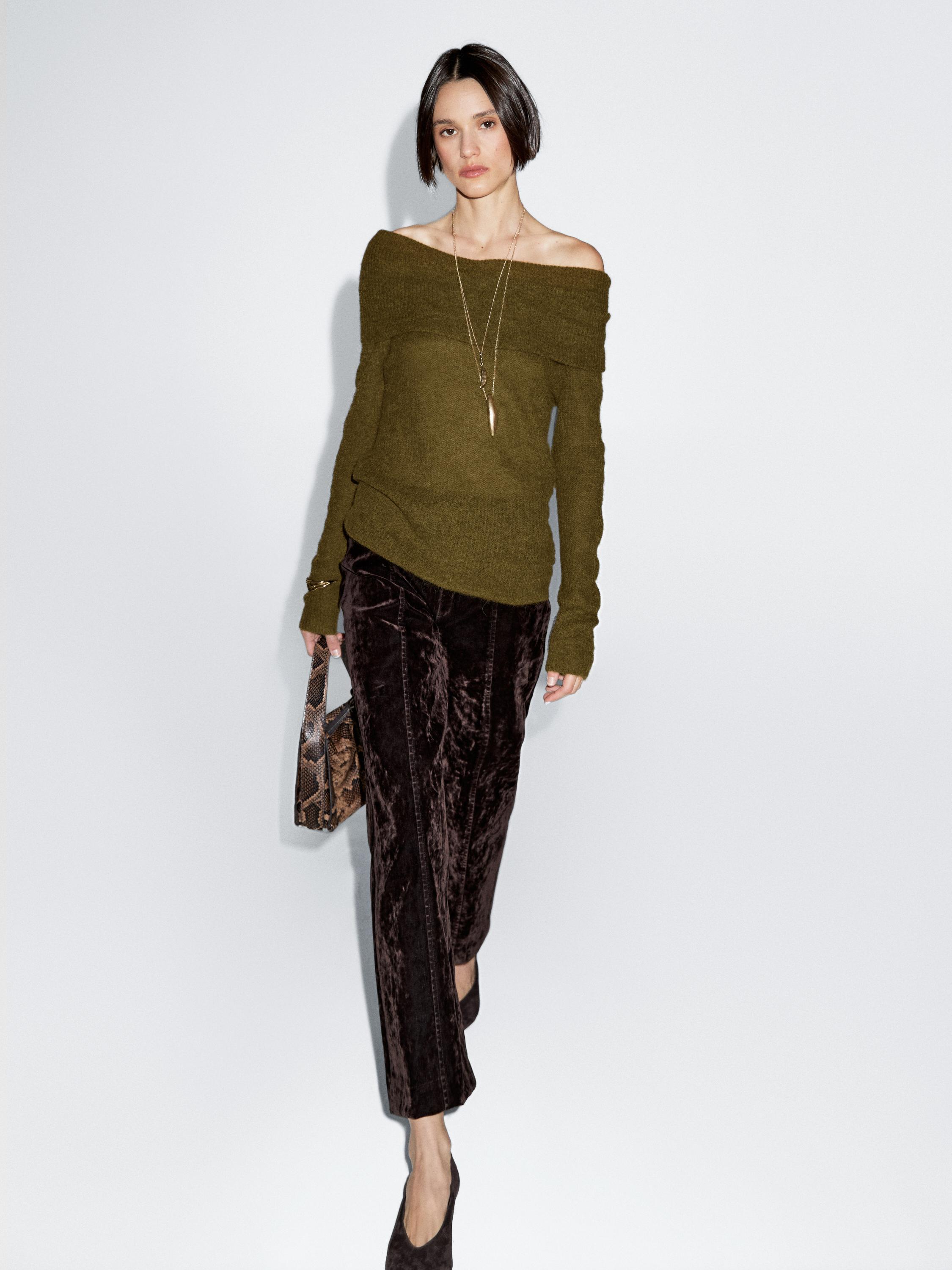 Jean flare taille haute effet velours