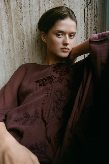 ROBE 100% VISCOSE BRODERIES FANTAISIE - Marron de Zara - Image 1