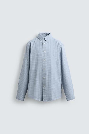 REGULAR FIT CHECK SHIRT - White / Sky blue by Zara - Image 6