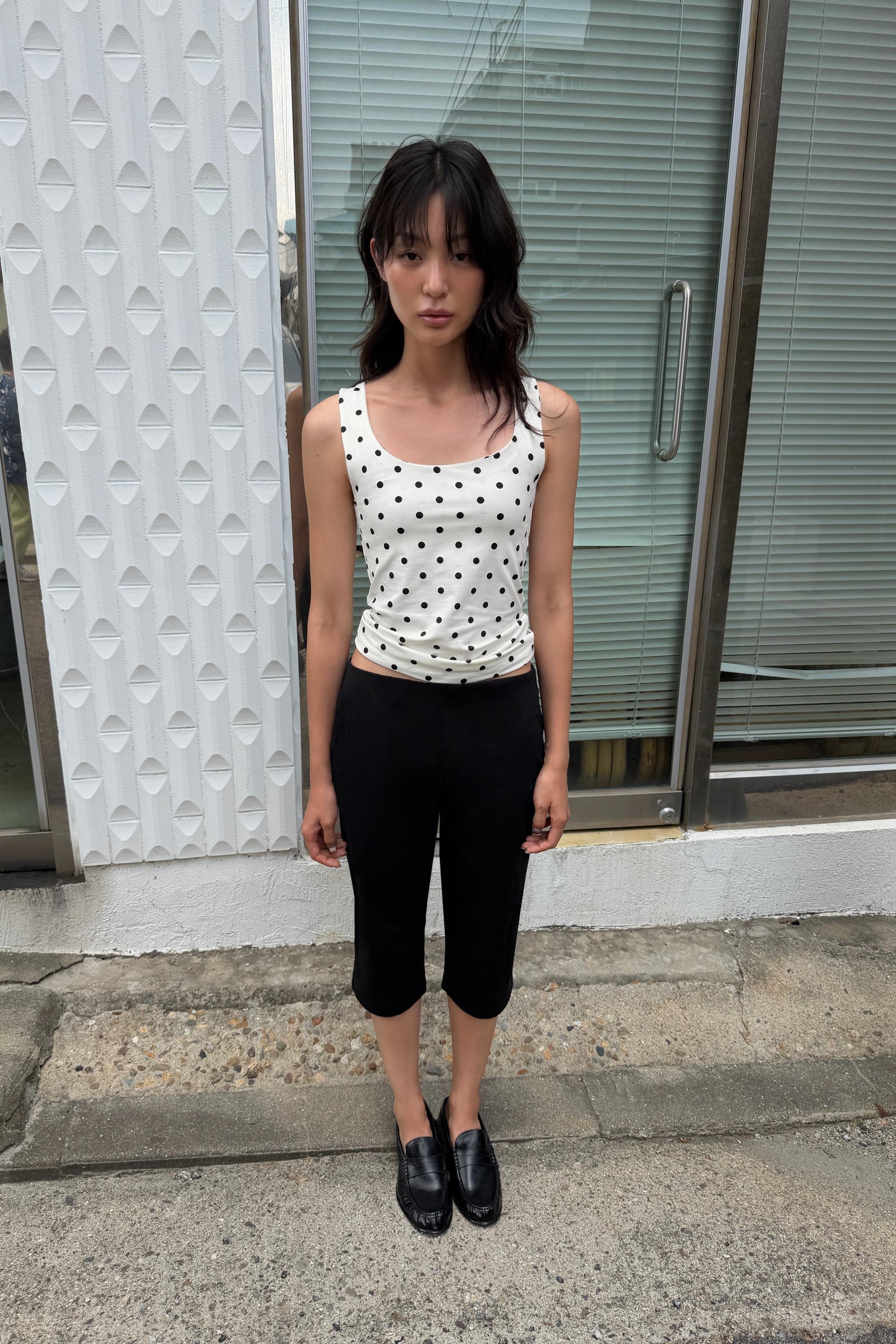 ポリアミドワイドストラップTシャツ - エクリュ/ブラック | ZARA Japan