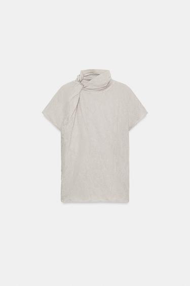 TOP NŒUD EN MAILLE EFFET FROISSÉ - Sable / Chiné de Zara - Image 4