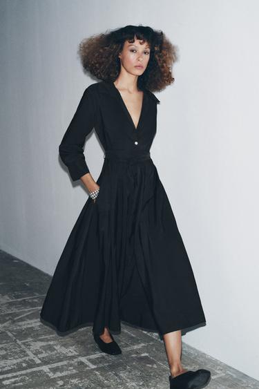ПЛАТЬЕ-РУБАШКА МИДИ — ZW COLLECTION — ЧЕРНЫЙ от Zara