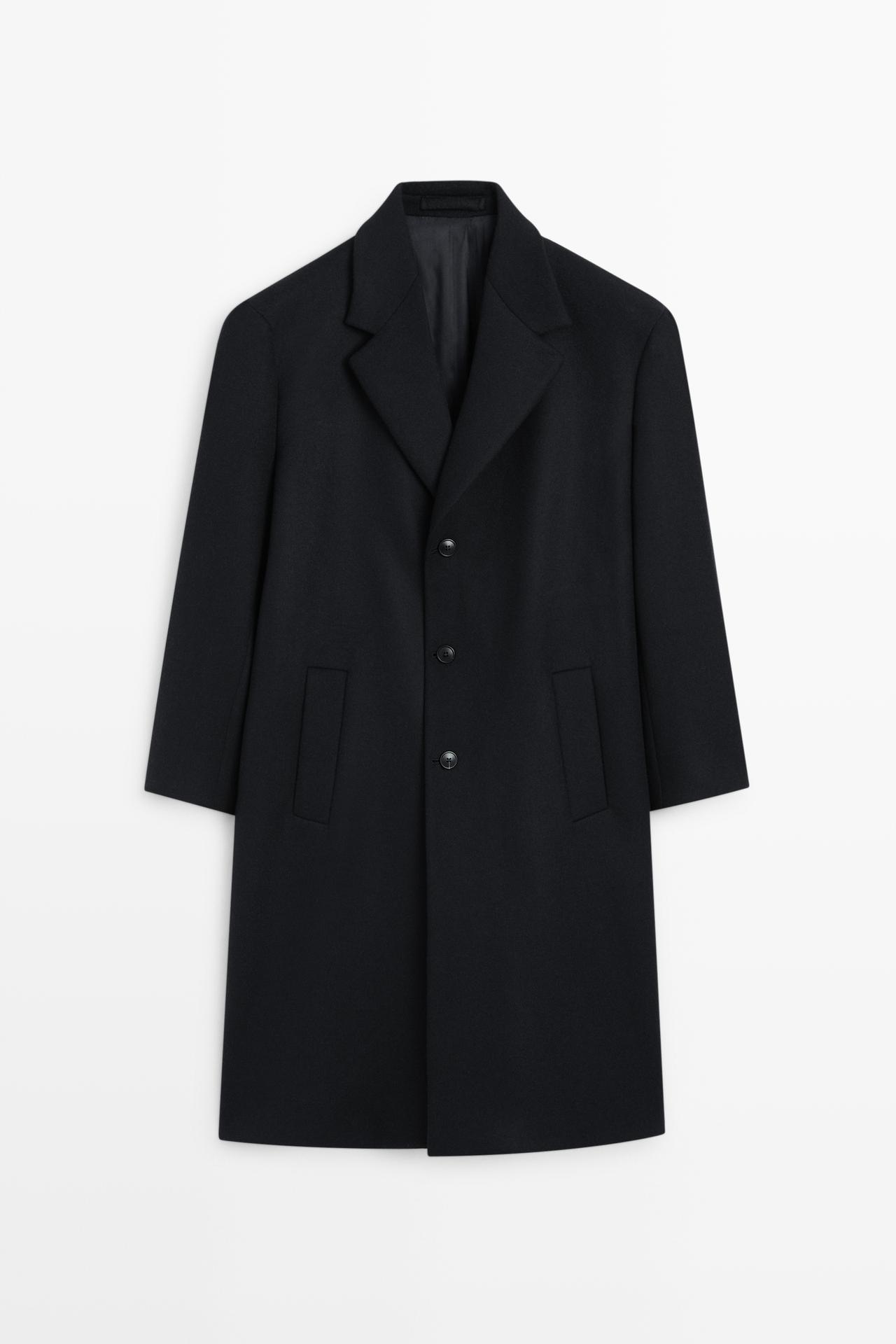 100% wool coat with lapel collar — Navy blue