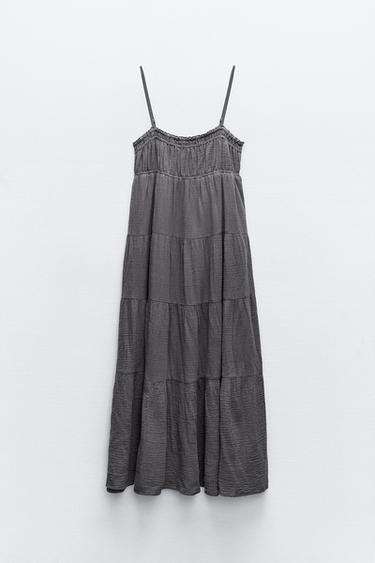 VESTIDO MIDI ALGODÓN GASA - Gris de Zara