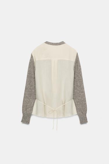 CONTRAST KNIT CARDIGAN WITH BELT - Grey marl by Zara - Image 6