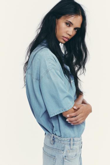 CHEMISE COURTE EN JEAN TRF - Bleu clair de Zara - Image 3