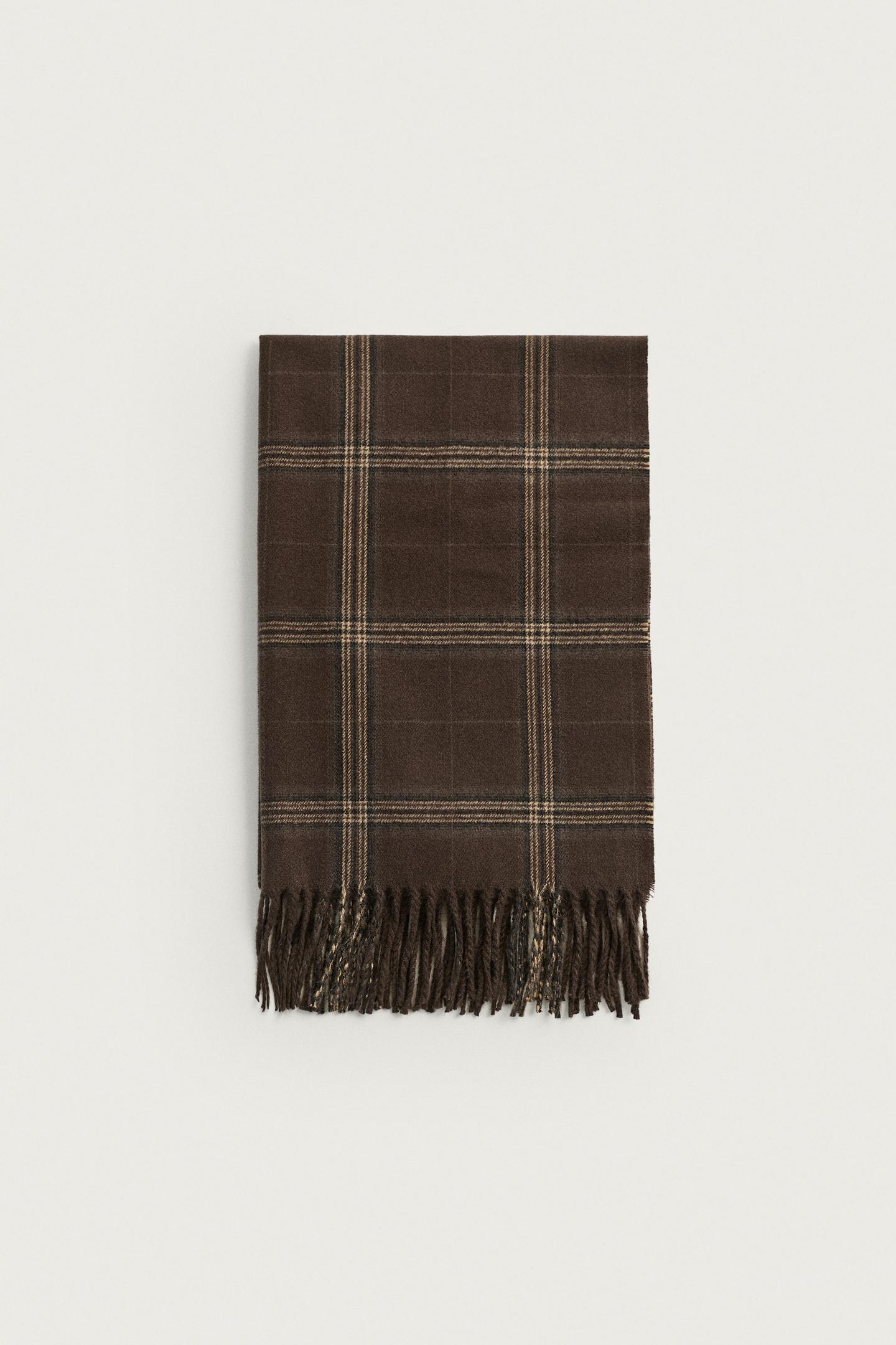 Мужской шарф Zara Plaid Fringe, цвет: Коричневый — фото 2
