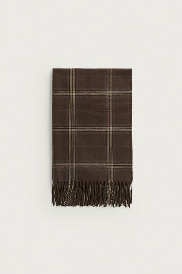 PLAID FRINGE SCARF — Brown 1