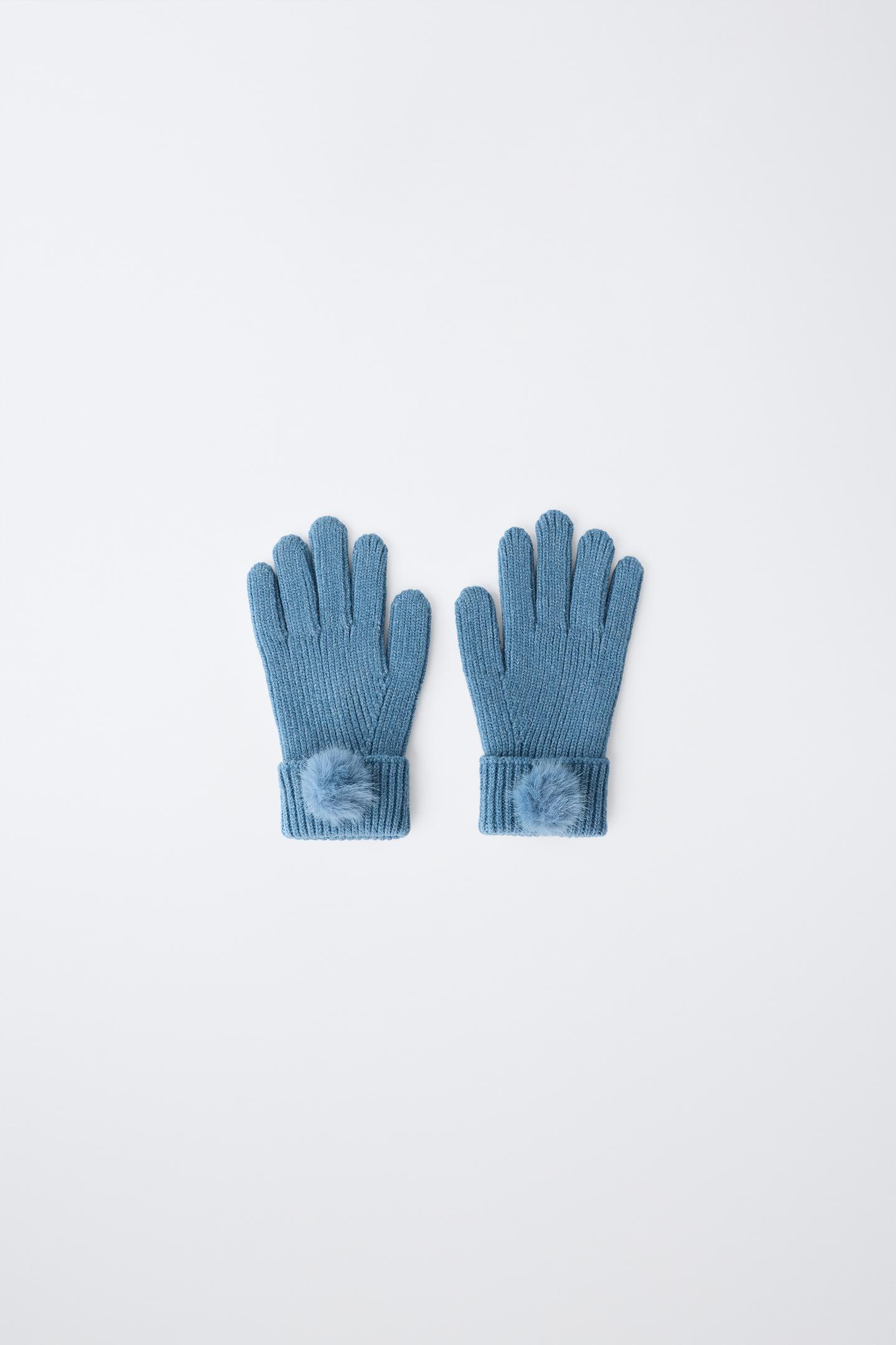 Детские перчатки Zara Pom-Pom Knit Gloves, цвет: Светлый синий — фото 1