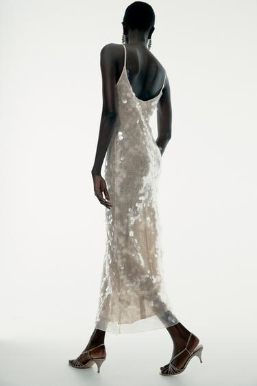 VESTIDO TIRANTES LENTEJUELAS - Ceniza de Zara