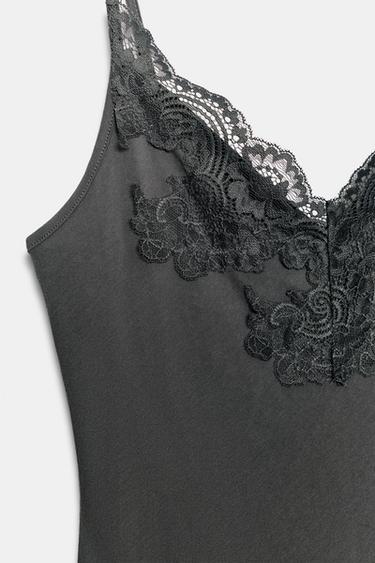 CONTRAST LACE TOP - Dark charcoal grey by Zara - Image 5