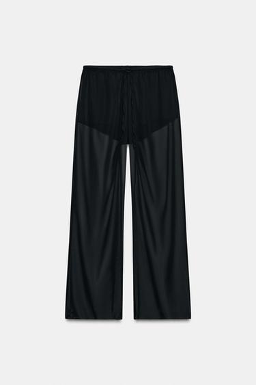 PANTALON FLUIDE SEMI-TRANSPARENT - Noir de Zara