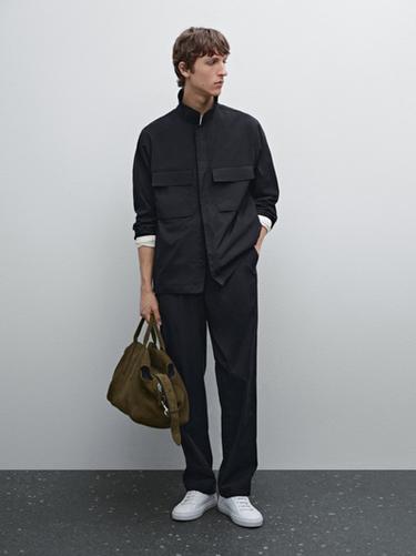 Zara Regular fit technical fabric trousers - Navy blue - Image 0