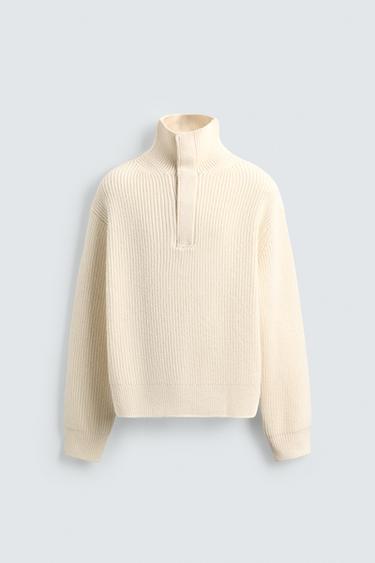 STRUCTURED HIGH NECK JUMPER - Ecru by Zara