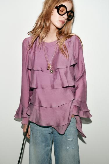 ASYMMETRIC RUFFLED TOP - Mauve by Zara