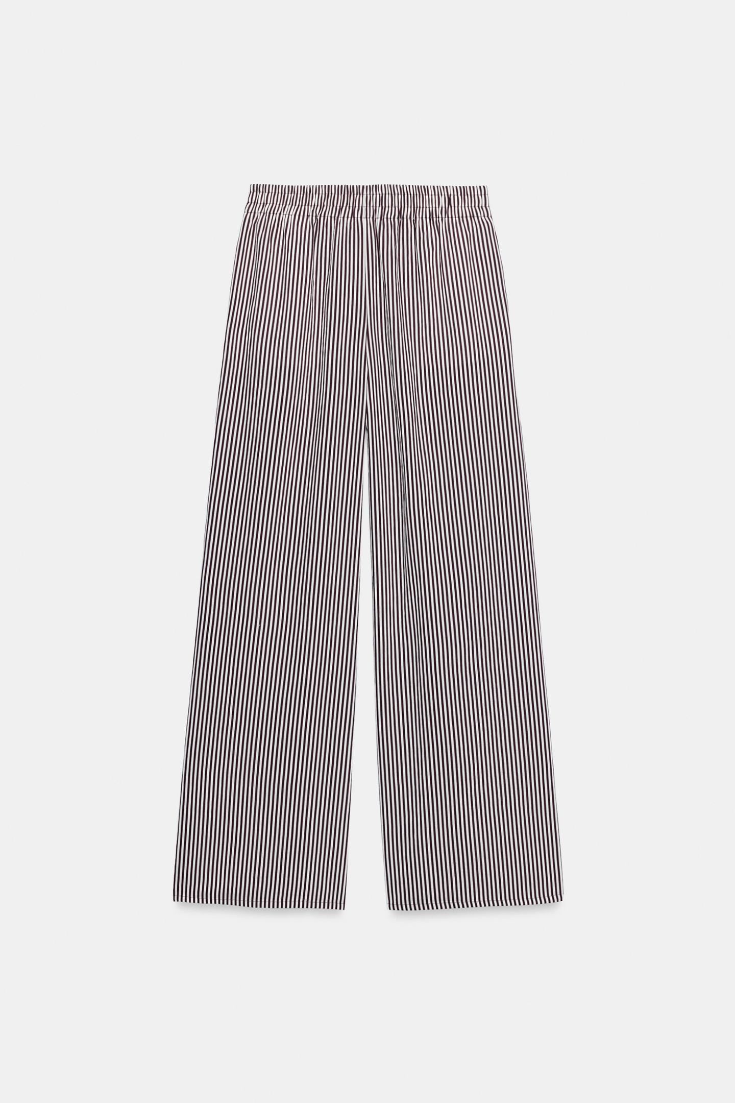 Брюки Zara Striped Wide Leg, цвет: Коричневый / Белый — фото 5