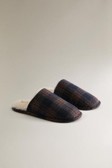 WARM CHECK SLIPPERS - Navy Blue by Zara - Image 1