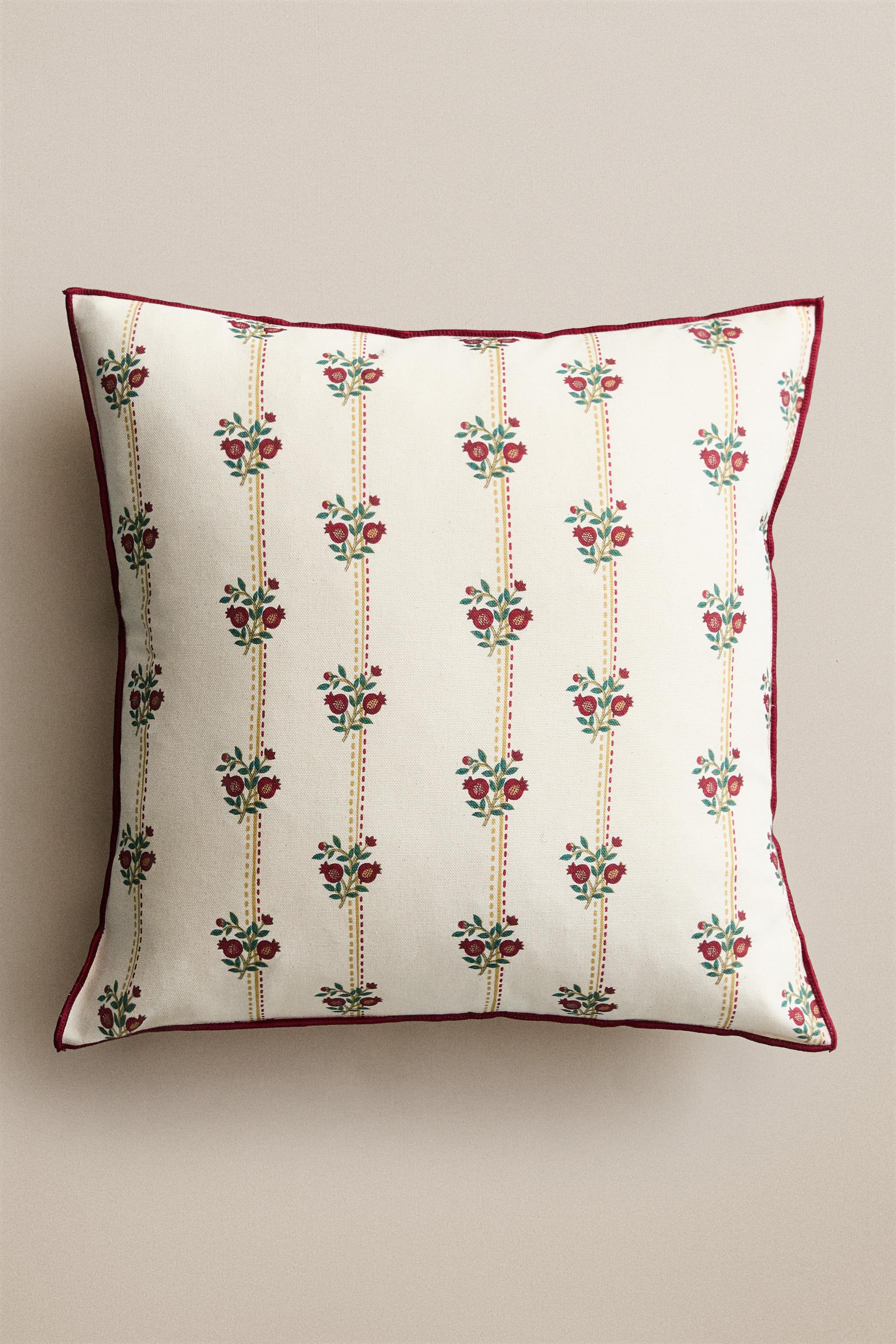 STRIPED AND FLORAL THROW PILLOW COVER