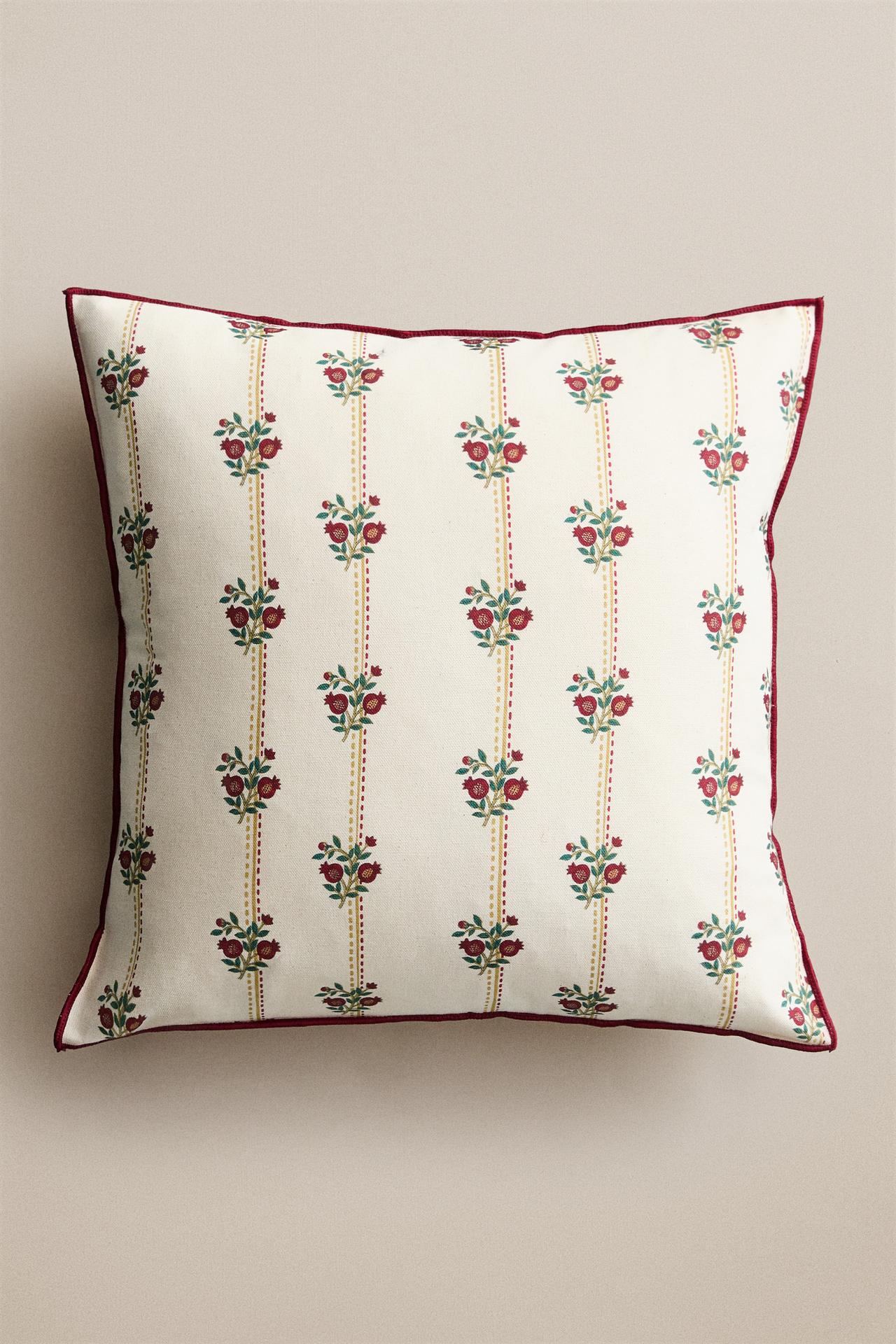 STRIPED AND FLORAL CUSHION COVER — Ecru