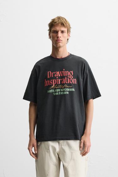 WASHED PRINT T-SHIRT - Dark anthracite by Zara - Image 1