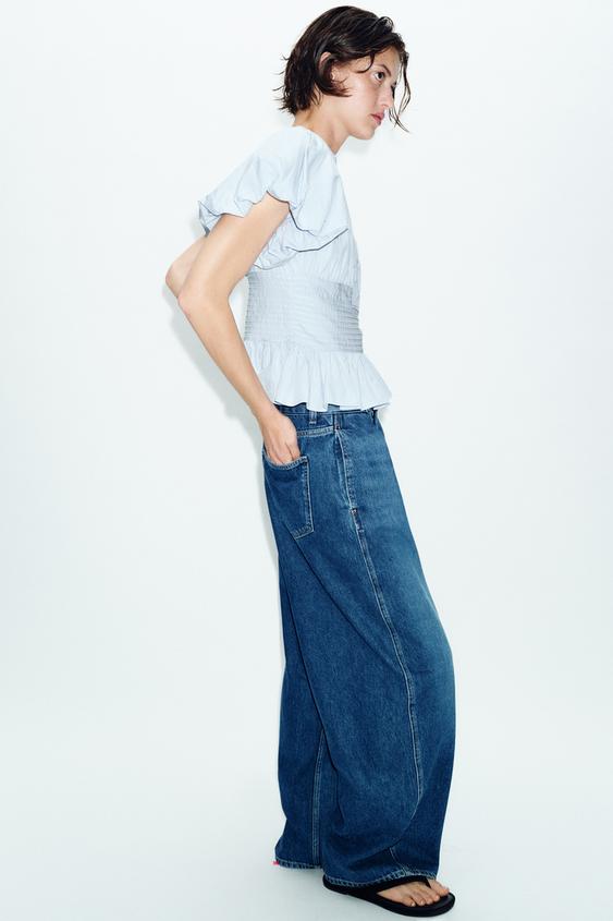 ピンタック入りパフスリーブブラウス - 空色 | ZARA Japan / 日本