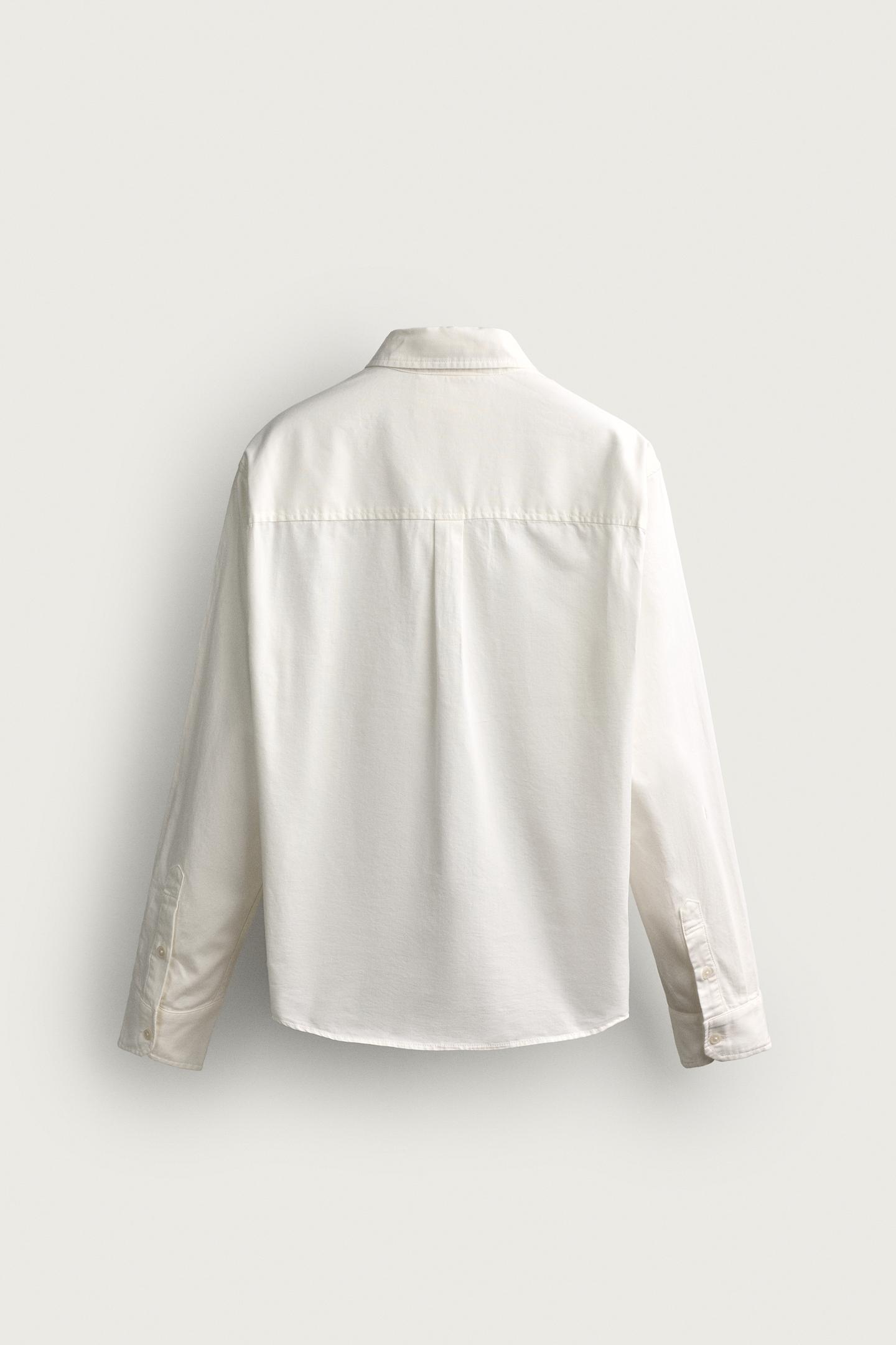 Мужская рубашка Zara Relaxed Fit Pocket, цвет: Белый — фото 9